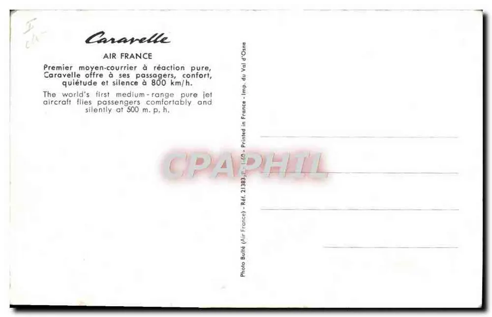 Air France Caravelle — Erster reiner Jetsitzflieger — Photo Bullé (Air France) - Ref. 21381 - Rückseite