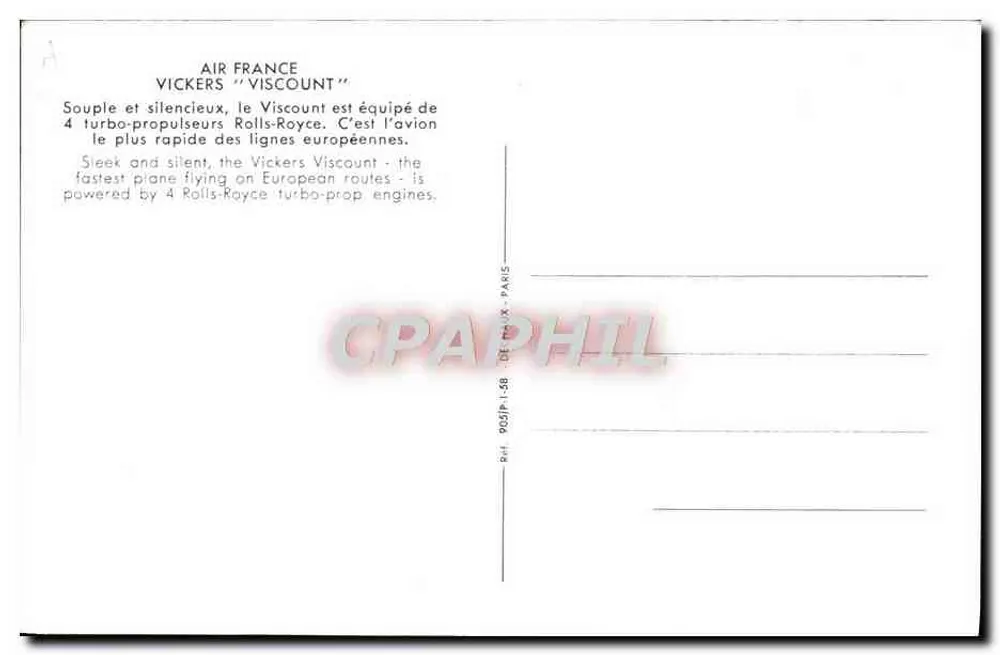 Air France Vickers Viscount — Passagierflugzeug — Verlag Paris - Rückseite
