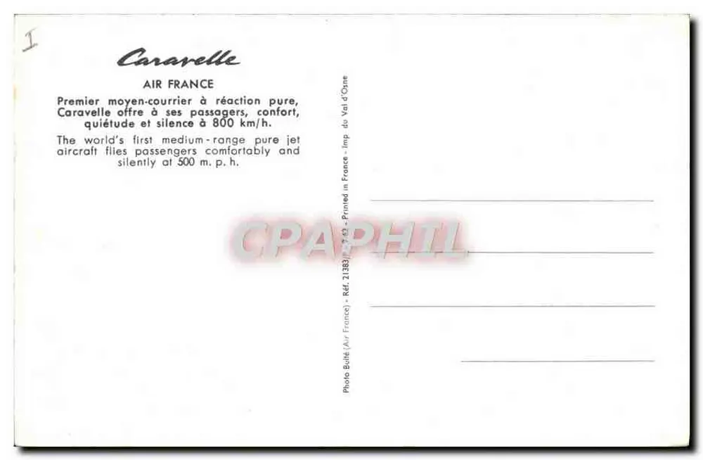 Air France Caravelle — Erster reiner Jet-Mittelstreckenflieger — Foto Bollé (Air France) - Ref. 21383 - Rückseite