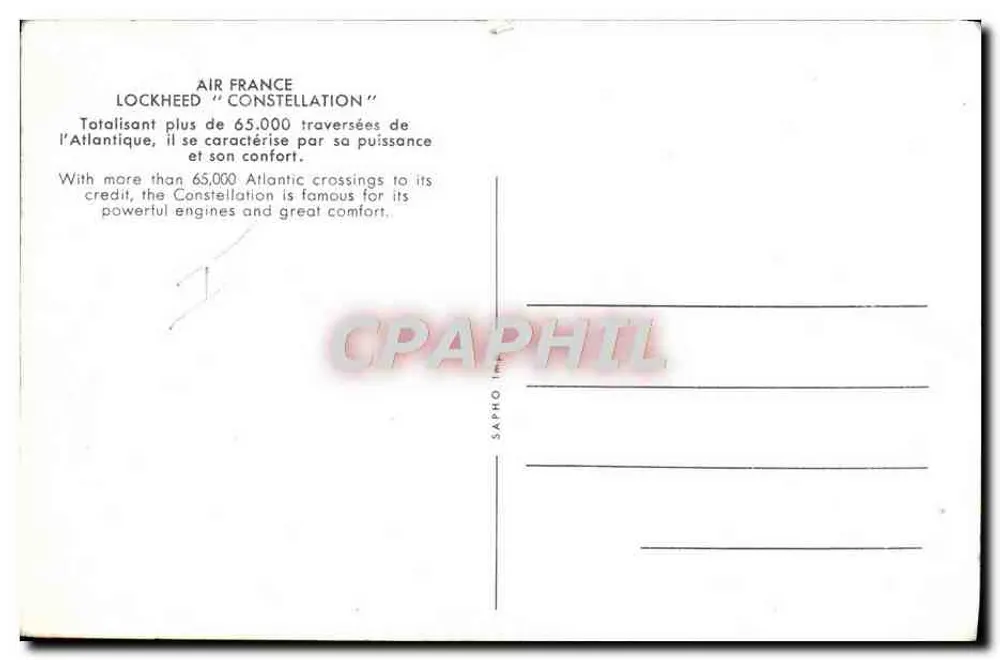 Avion Air France Lockheed Constellation — F-BAZD — éditeur SAPHO - Verso
