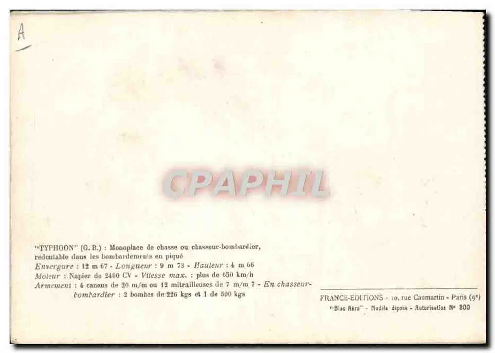 Supermarine Spitfire — 11. 'TYPHOON' (G.B.) — France-Éditions - Rückseite