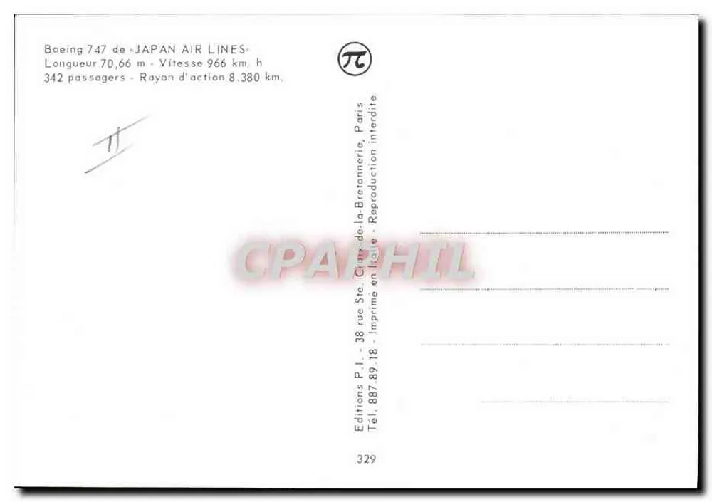 Japan Air Lines Boeing 747 — Start — Editions P.I. Nr. 329 - Rückseite