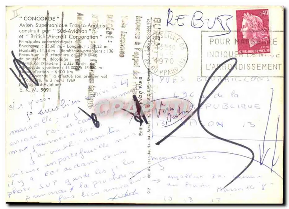Concorde — avion supersonique Franco-Britannique — éditeur Yvon, n° 9091 - Verso