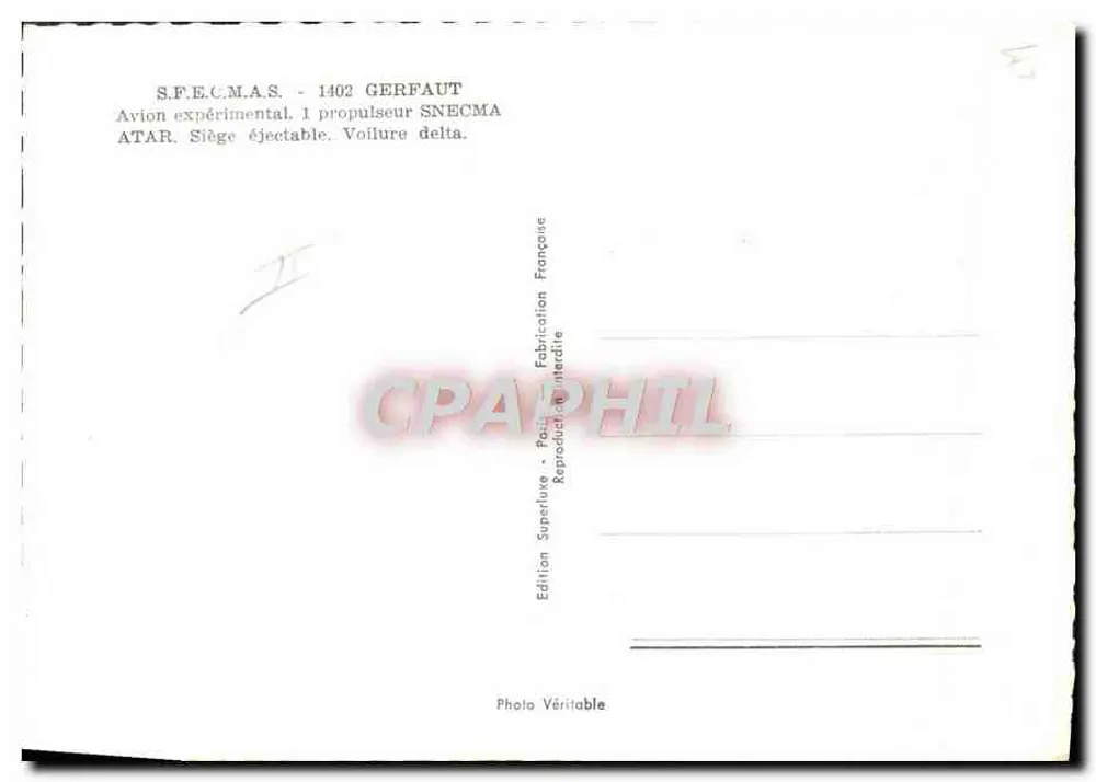 Avião experimental Gerfaut 1402 — S.F.E.C.M.A. — Edição SNECMA - Verso
