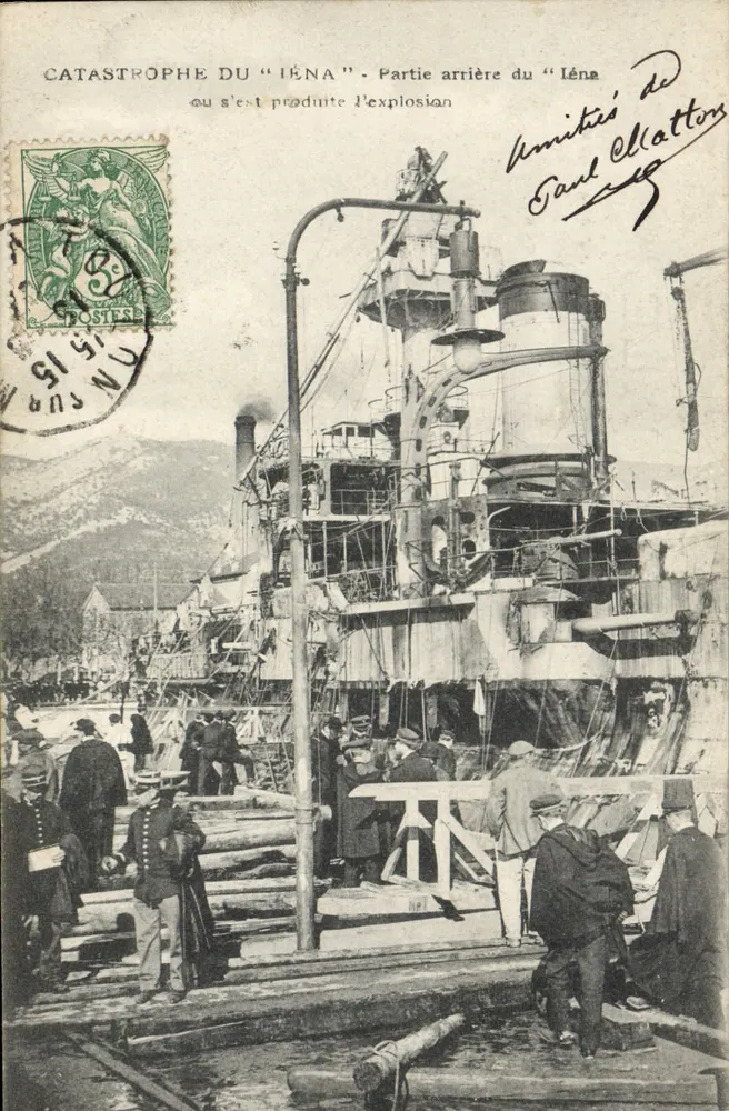 Katastrophe des "Iéna" — Hinteres Teil des Schiffes, an dem die Explosion stattfand — Editionen von Paul Clatton - Vorderseite