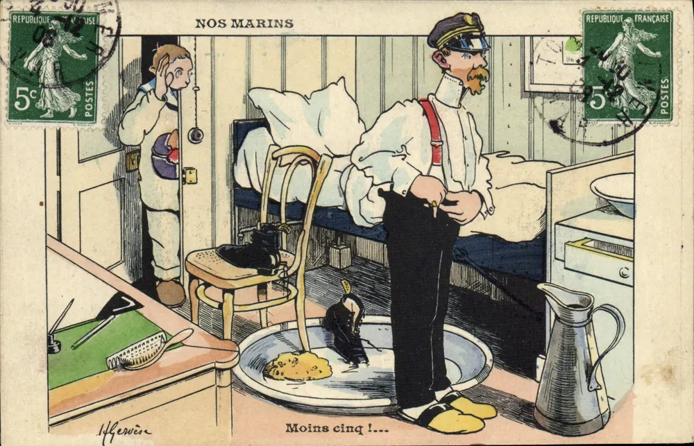 Unsere Matrosen — Fünf Minuten bis zum Abflug!... — H. Herwine - Vorderseite