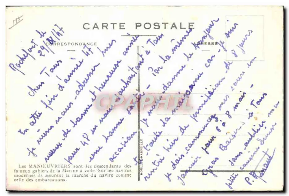 Manobristas — descendentes dos gâbiros da marinha a vela — editor Moïllère, Marselha - Verso
