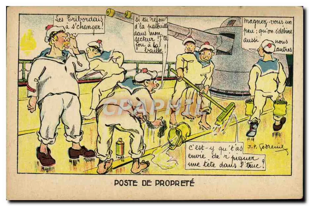 Sous-officiers de marine — scène de nettoyage à bord d'un navire — éditeur J.P. Fobrenie - Awers