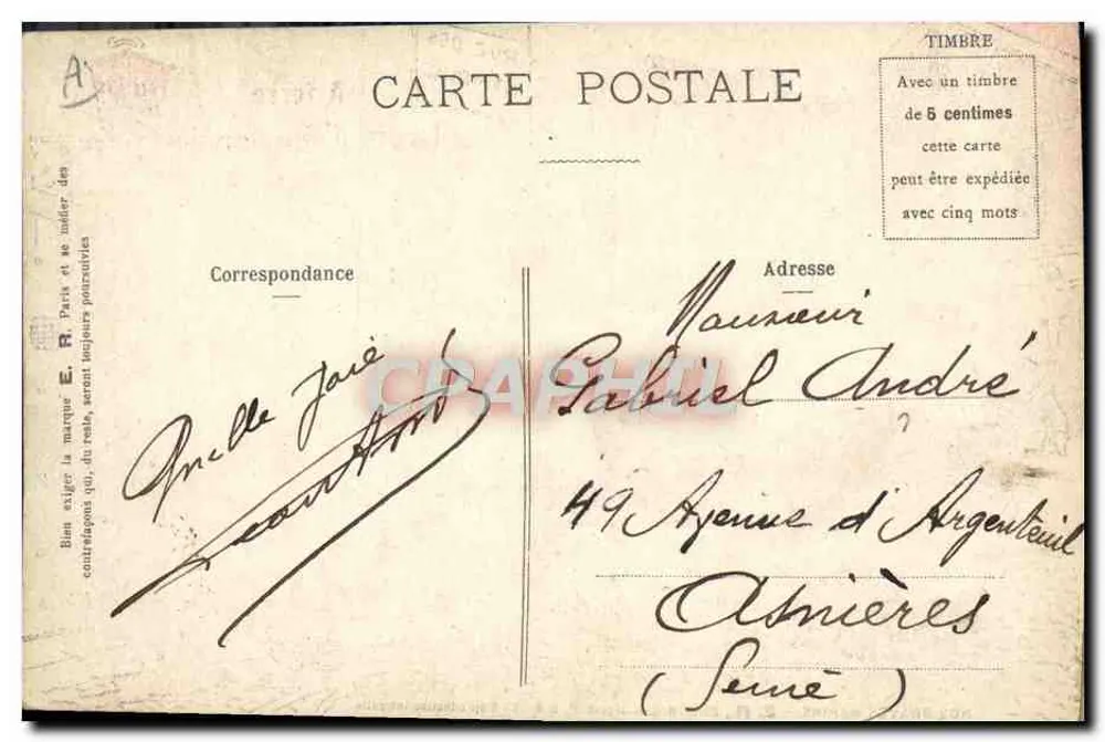 Marinheiros em cena cômica — Rua das Ninfas — E.R. Paris (Modelo depositado n° 92) - Verso