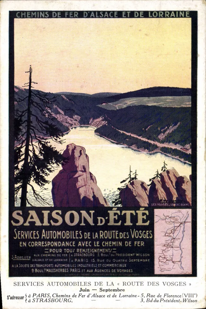 Die Vosges, weißes See — Werbung für die Sommerzeit der Eisenbahnen von Elsass und Lothringen — Imprimerie Lucien Berre & Cie, Paris - Vorderseite
