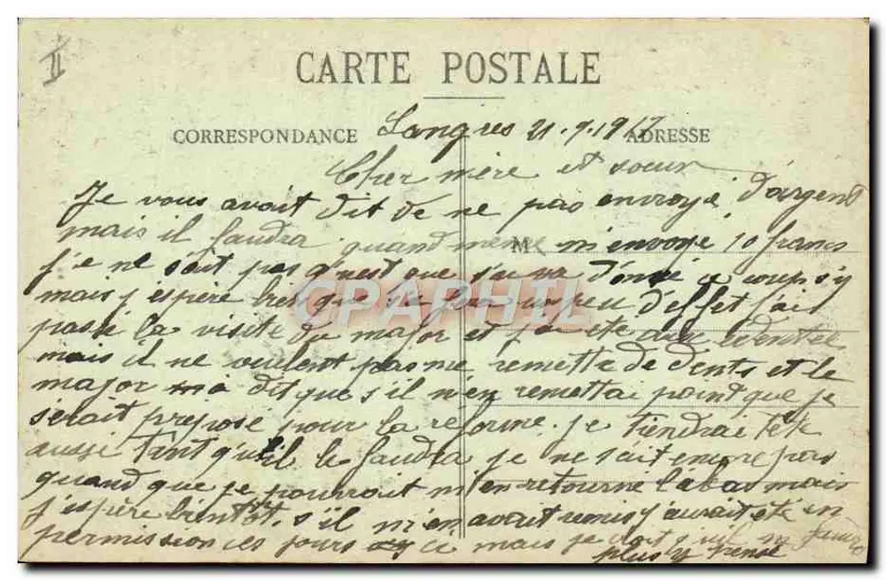 Dijon - Ecke des Miroir — städtische Ansicht mit Straßenbahn und Werbetafel — L. V., Verleger-Nr. 656 - Rückseite
