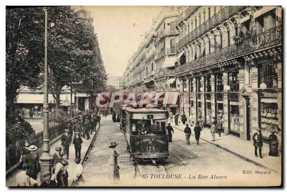 Toulouse - A Rue Alsace — trem n°123 — Edit. Bayard - Frente