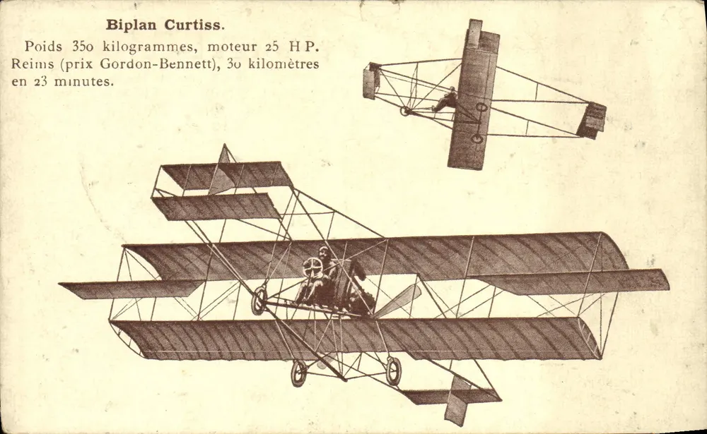 Curtiss-Doppeldecker — Rennflugzeug — unbekannter Verlag, Seriennummer nicht sichtbar - Vorderseite
