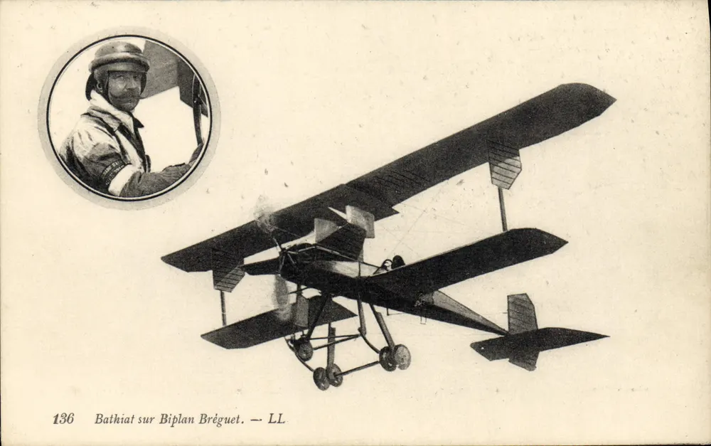 Piloto Bathiat sobre Biplano Bréguet — LL — n° 136 - Frente