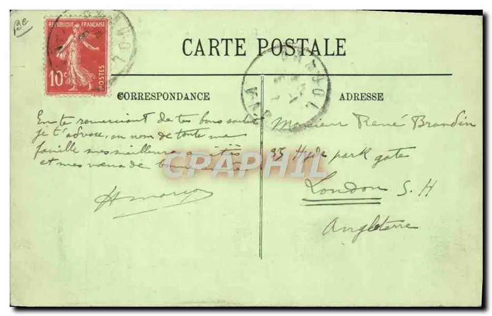 M. DAUCOURT su monoplano Blériot, motore Viale 50 H.P. — Cartolina aerea - Verso