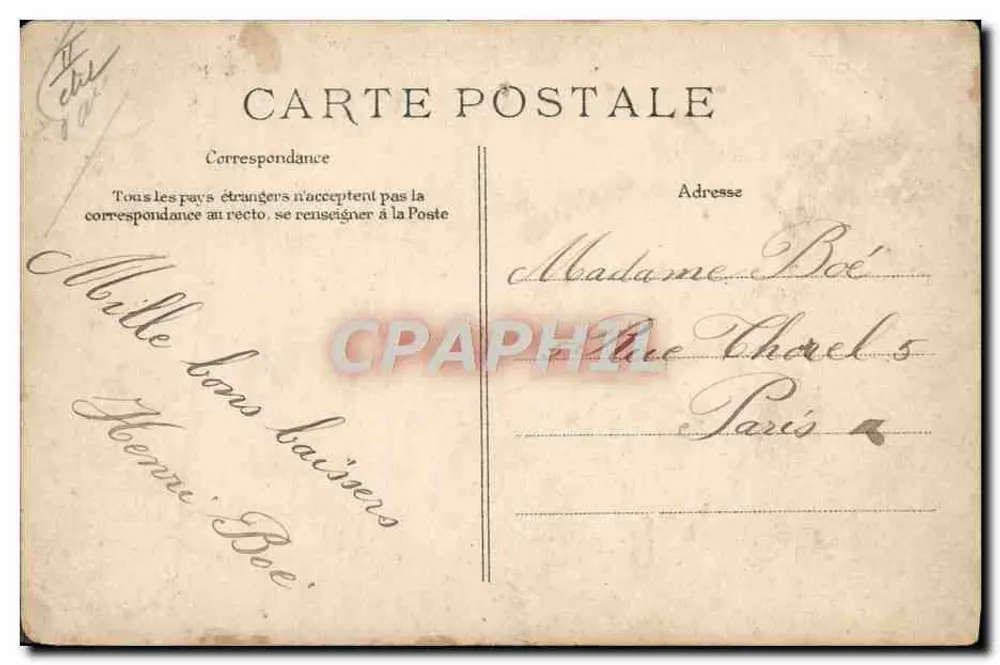 Darioli sur monoplan « Blériot » — illustration d'un avion et portrait circulaire — éditeur FLD, modèle déposé - Verso