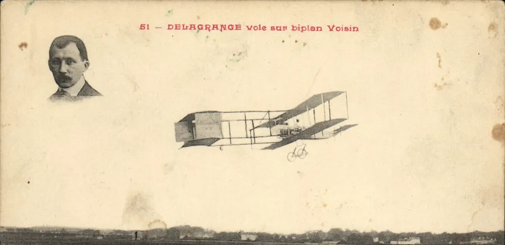Delagrange fliegt auf einem Voisin-Doppeldecker — Serie 51 — Verlag S.R.A. - Vorderseite