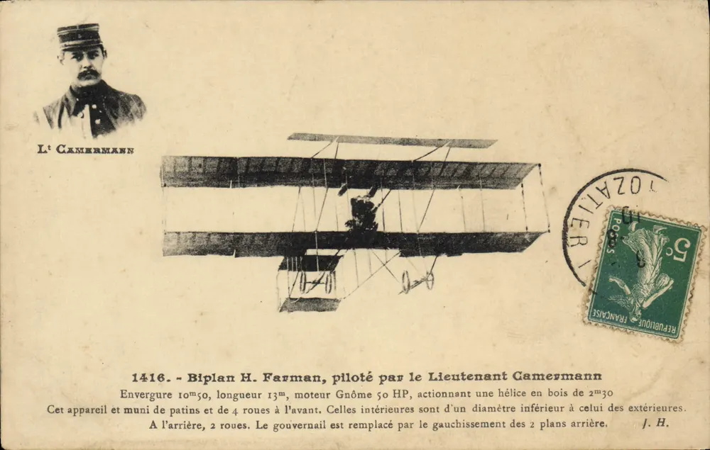 Doppeldecker H. Farman — geflogen von Lieutenant Camermann — J. Hauser, Paris - Vorderseite