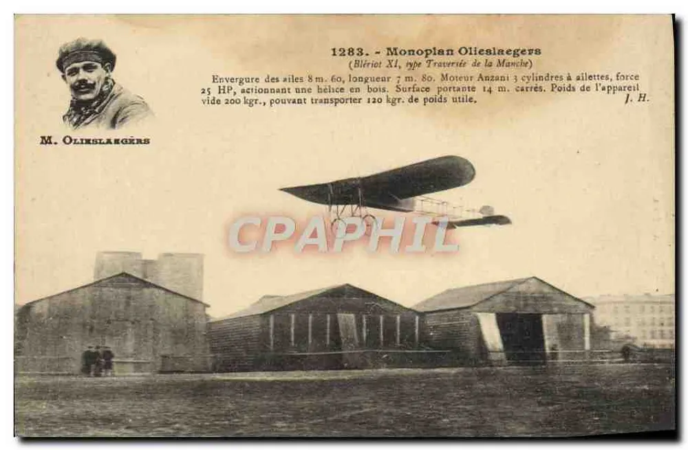 Einmotoriges Flugzeug Olinslagers — Blériot XI, Typ Englisches Kanal-Überqueren — J. Hanver, phot. publ. Paris - Vorderseite