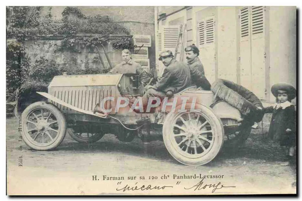 H. Farman in seinem 120 PS Panhard-Levassor "Mécano" — Verlag La Flèche - Vorderseite