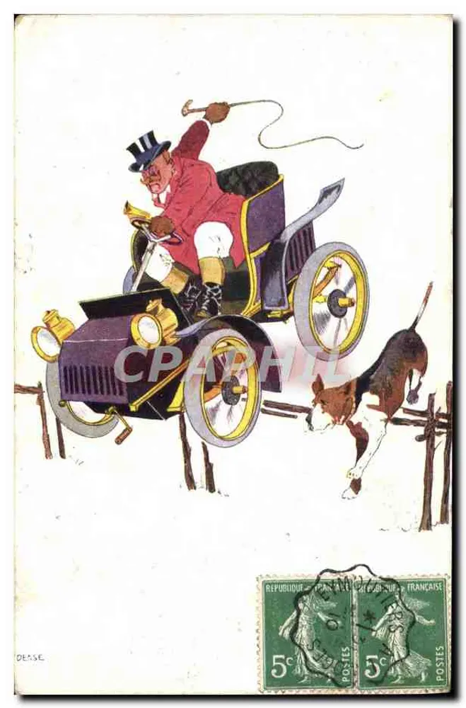 Condutor em carro antigo com cachorro — desenho de DENSE — editor não visível - Frente