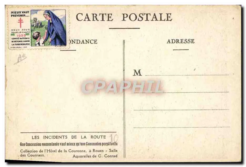 Incidentes na estrada — Coleção do Hotel da Coroa, em Rouen — Aquarelas de G. Conrad - Verso