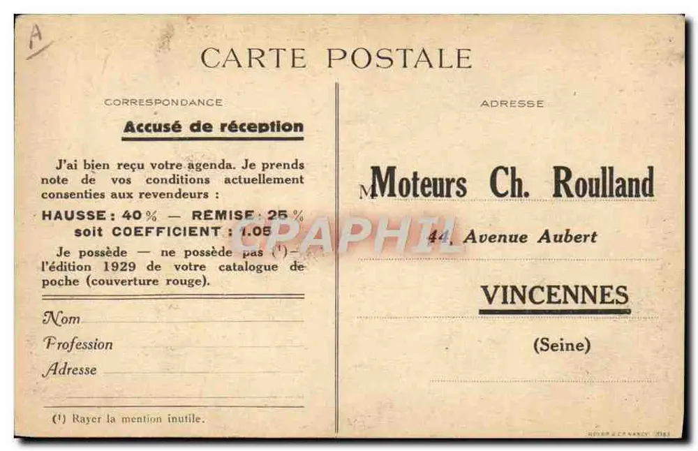 Elektromotor — Werbung für Moteurs Charles Roulland — Verlag Unis France - Rückseite