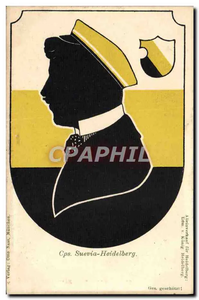 Silhueta de um homem em uniforme — Sujeto: Bilhete postal semimoderno Suevia-Heidelberg — Editor: Verlag Otto Nass, München - Frente