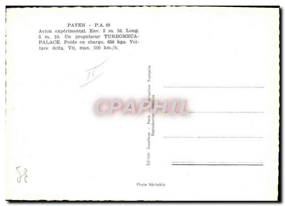 Experimenteel vliegtuig Payen P.A.49 — Delta — Superluxe editie, Parijs - Achterkant