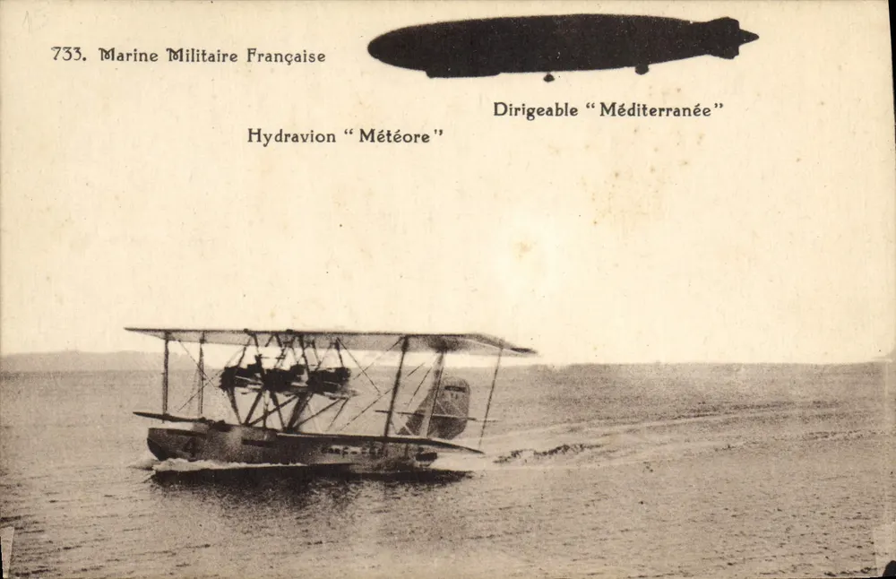 Französische Marine — Hydroflugzeug "Météore" und Luftschiff "Méditerranée" — Serie 733 - Vorderseite