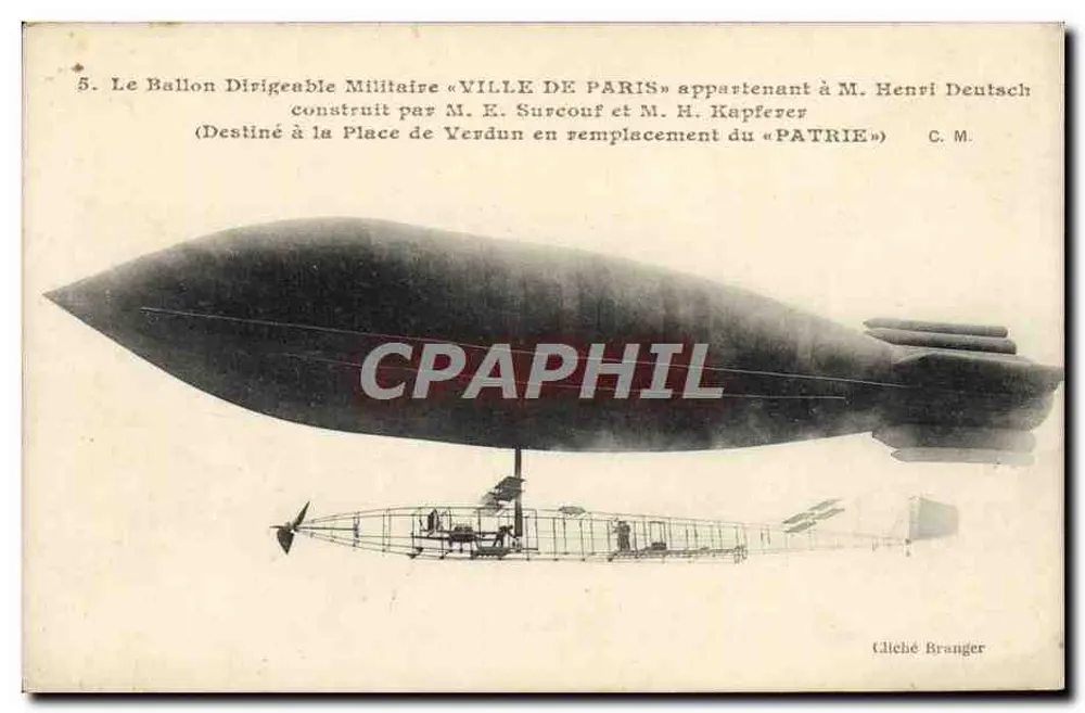 Militärballon «VILLE DE PARIS» — gebaut von M. E. Surcouf und M. H. Kapferer — Cliché Branger - Vorderseite