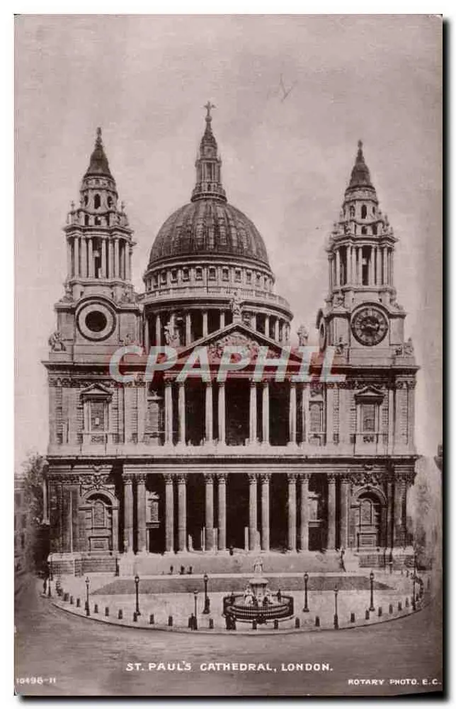 Catedral de São Paulo, Londres — vista frontal — Rotary Photo. E.C., n° 10496-II - Frente