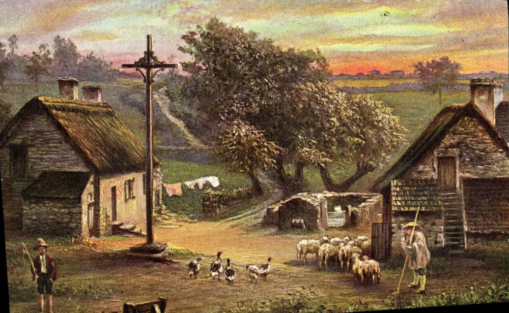 Landschaften Frankreichs — Schäfer bringen Schafe und Tiere zur Schafstall zum Sonnenuntergang — Verleger Tuck & Fils, Paris, Serie 745 - Vorderseite