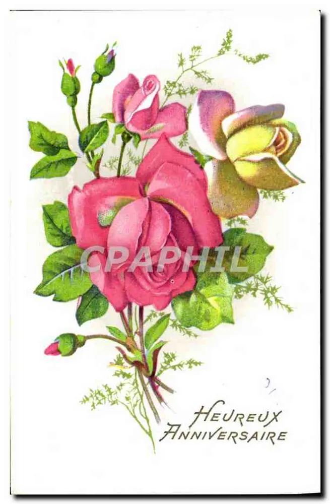 Bouquet de roses — Anniversaire — sans éditeur ni numéro visible - Frente