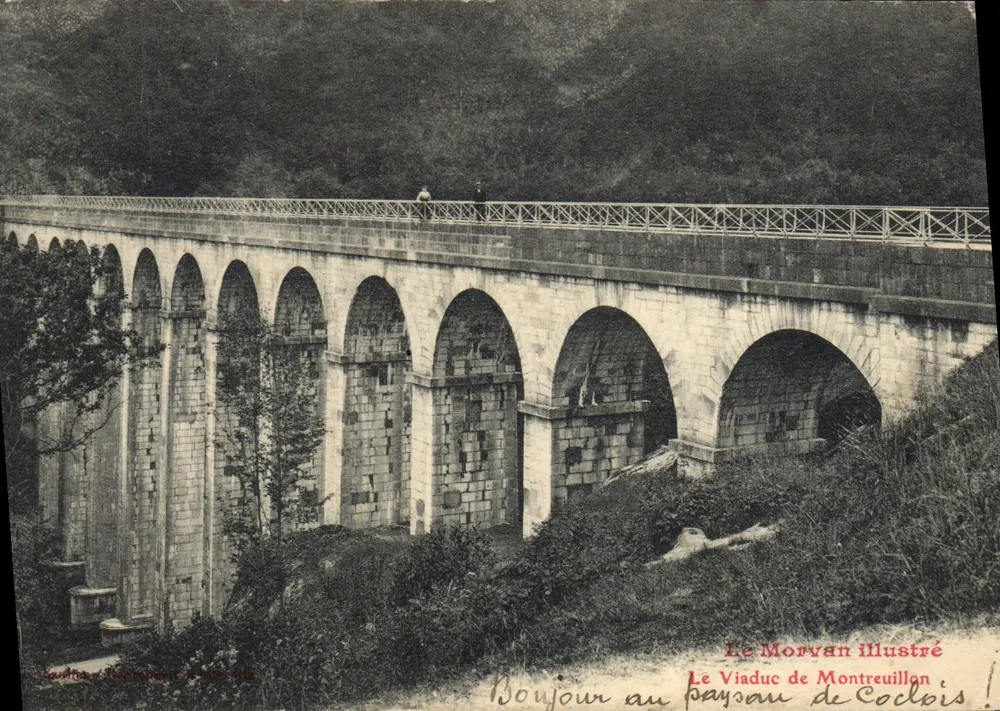 Le Viaduc de Montreuillon — pont à arches en pierre avec garde-corps métallique — éditeur Le Morvan Illustré - Frente
