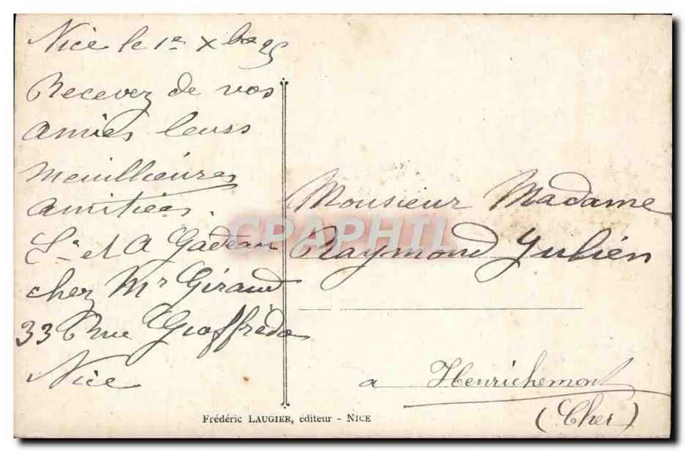 NICE (Alpes-Maritimes) - Pałac na Przystani — Frédéric Laugier, wydawca, nr 103 - Rewers