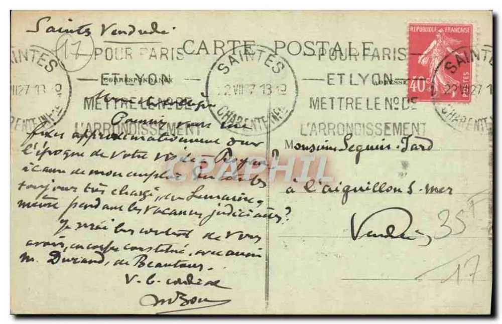 Saintes - Palácio de Justiça — Fototipia Marcel Delboy, Bordeaux, n°35 - Verso