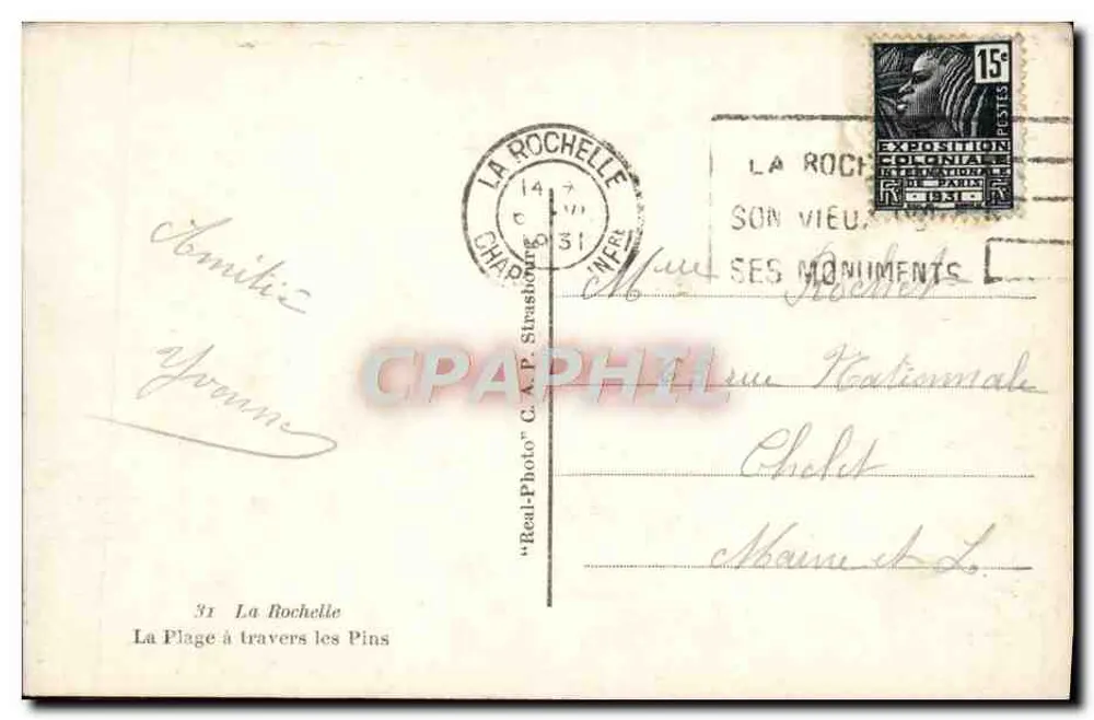 A Praia entre os Pinheiros — La Rochelle — C.A.P. Strasbourg - Verso