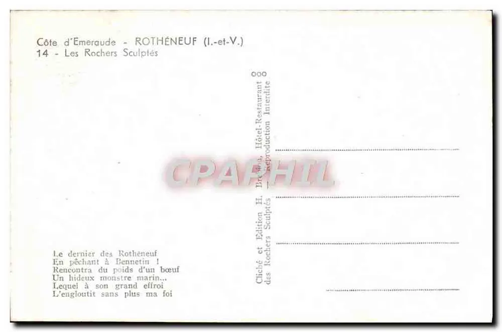 Côte d'Émeraude - ROTHÉNEUF (I.-et-V.) — Die gemeißelten Felsen — Édition H. Béchard - Rückseite