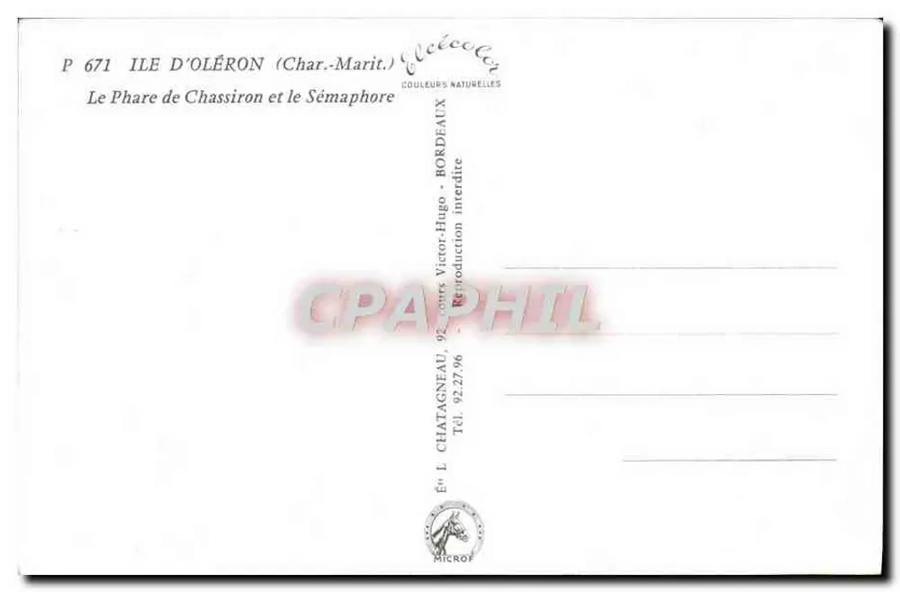Ilha de Oléron — O Farol de Chassiron e o Sémaphore — Editor L. Chatagneau, Bordeaux - Verso