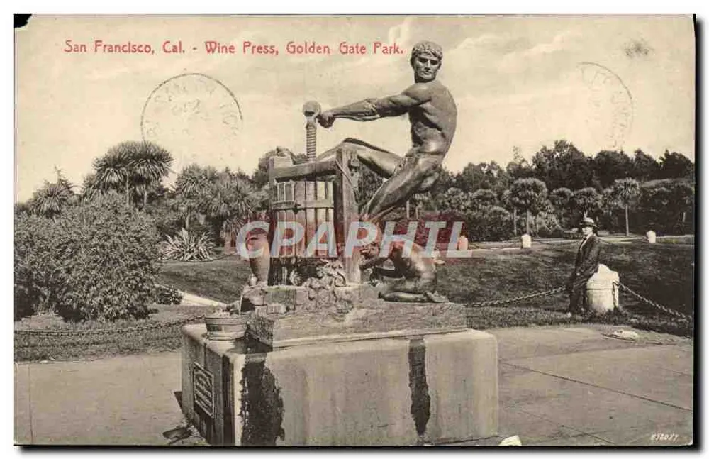 Statue der Weinpresse — Golden Gate Park — Pacific Novelty Co., San Francisco, Cal. No. 25 - Vorderseite