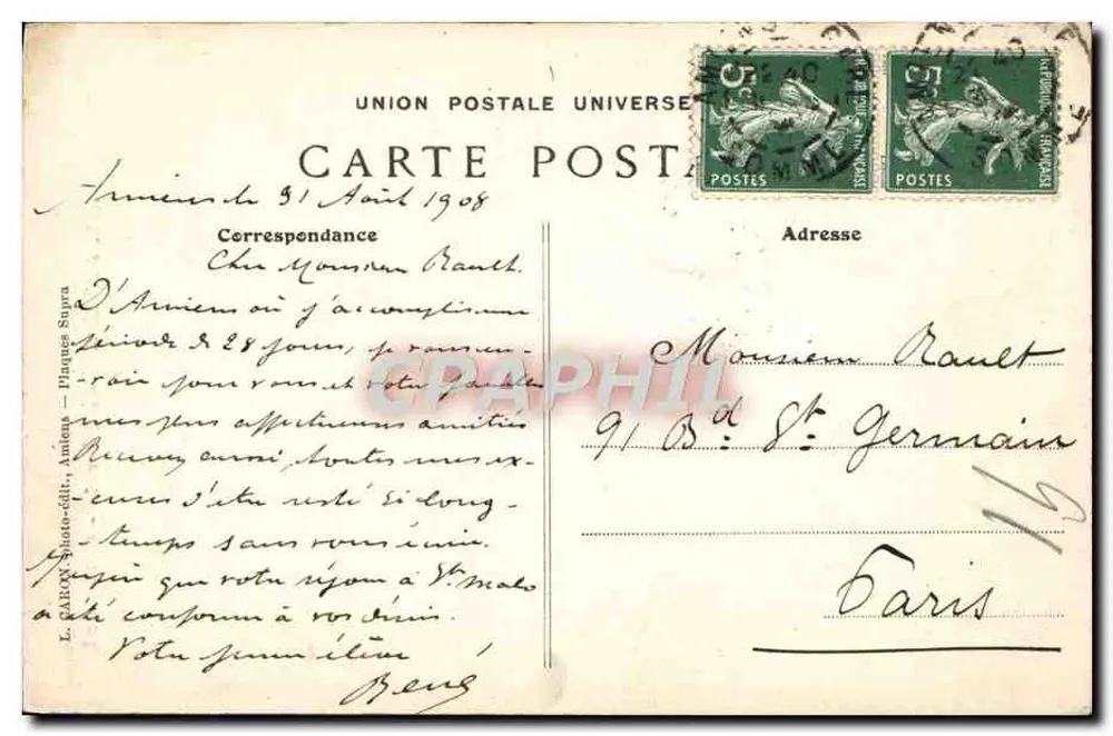 Amiens — Catedral — Lado Norte — Editor L. GAILLARD, n°124 - Verso