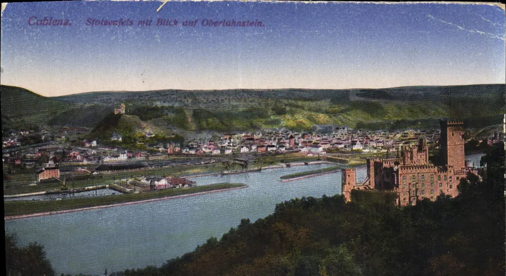 Coblença. Stolzenfels com vista para Oberlahnstein — editor não identificado, número de série não visível - Frente
