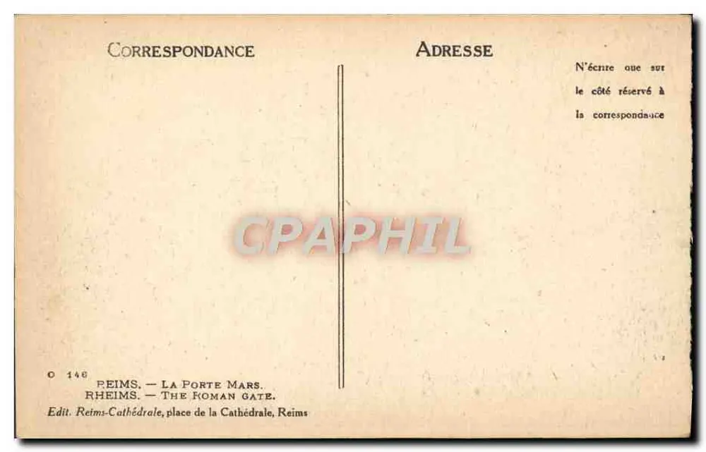 Reims — A Porta Mars — Edit. Reims-Cathédrale, praça da Cathédrale, Reims - Verso