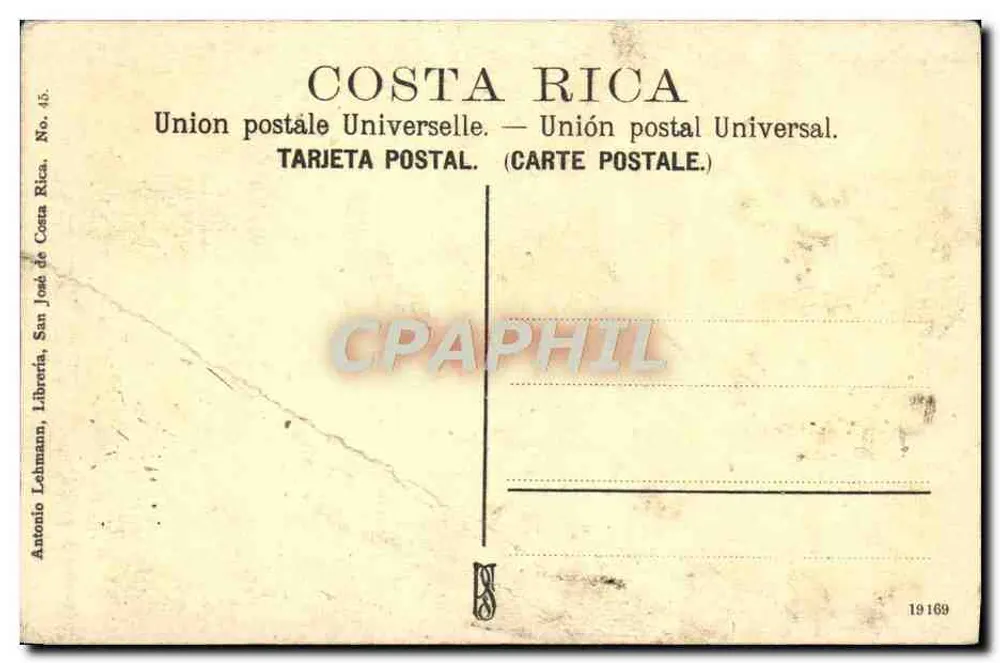 Ausbruch des Poás — Ansicht des Kraters mit Rauch — Verlag Antonio Lehmann, Costa Rica, n° 1 - Rückseite