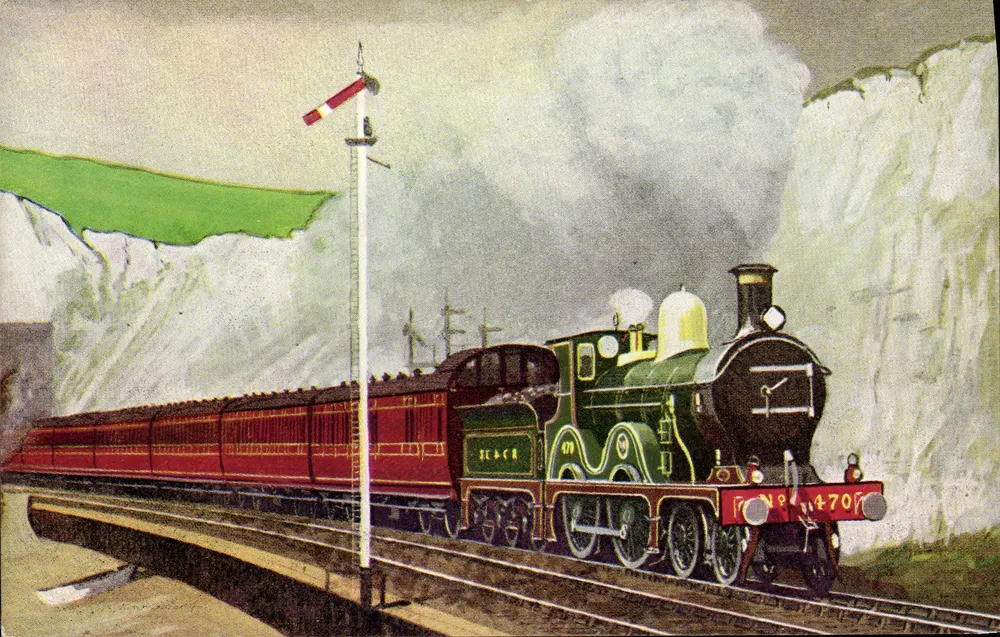 Trein S.E.C.R. 4-4-0 nr. 470 — passend Shakespeare Cliff, Dover — uitgever G.H. Lake & Co. Ltd. - Voorkant
