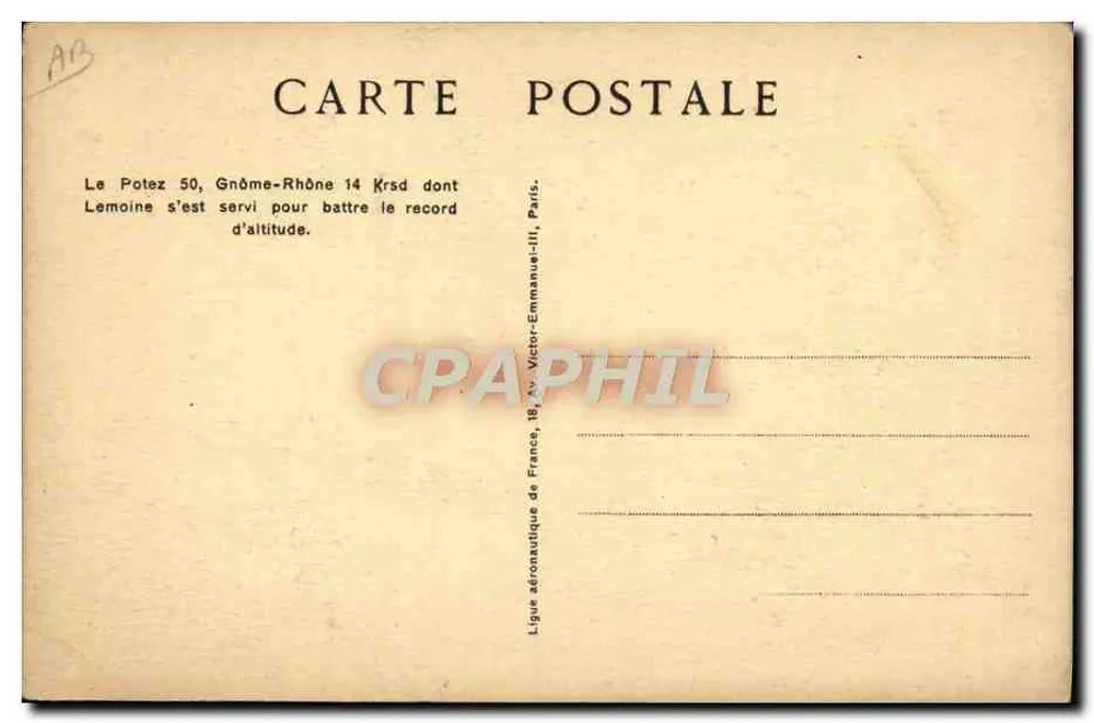 Potez 50 (Lemoine) — Flugzeug mit zwei Flügeln — Französische Luftfahrtliga, Paris - Rückseite