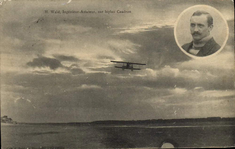 H. Wald, Ingenieur-Pilot, auf Caudron-Doppeldecker — Coll. K. Poidatz Photo-Edit - Le Gétoix - Vorderseite