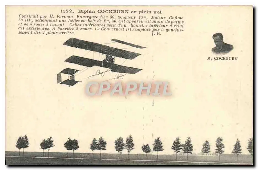 Doppeldecker COCKBURN in Flug — n° 1172 — J. Hausser, Paris - Vorderseite