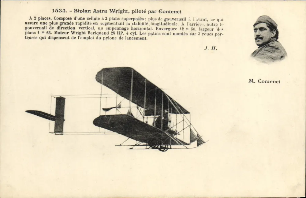 Biplano Astra Wright — pilotado por M. Contenet — J. Hausser, fotógrafo-editor, París - Anverso